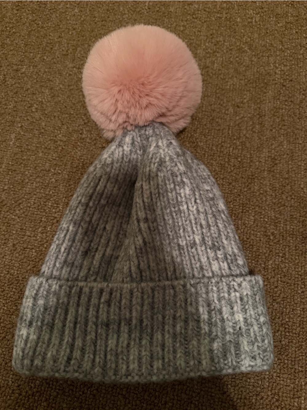 Anthropologie Gray Knit Pom Beanie with Pink Pom